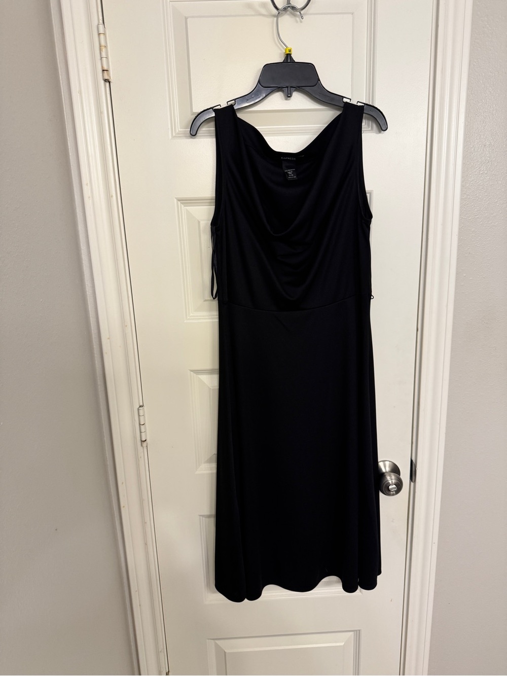 Express Black Sleeveless Midi Dress with Draped Neckline